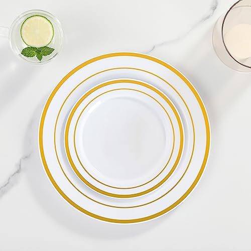 AOZITA 200 Pcs Gold Plastic Plates for Party