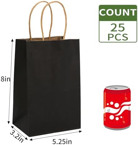 Moretoes 25pcs Black Kraft Gift Bags with Handles