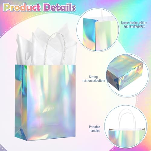 24 Pcs Iridescent Gift Bags with Handles