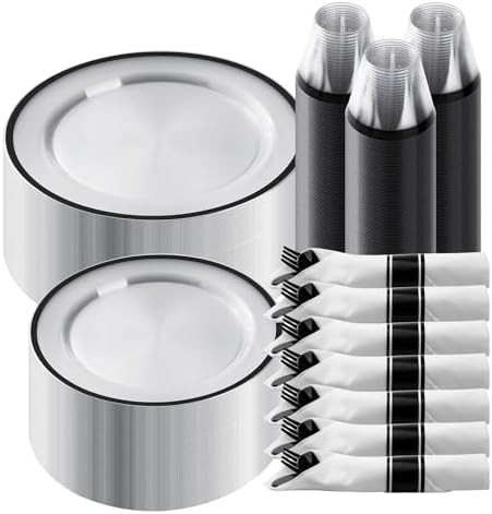 Goodluck 350 Piece Black Plastic Dinnerware Set for 50 Guests