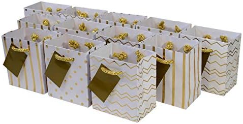 OccasionALL Mini Gold Gift Bags with Handles 12 Pack