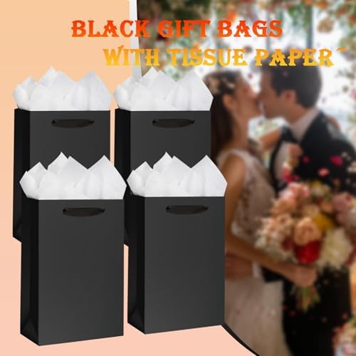 SHIPKEY 10 Pcs Black Gift Bags with Handles
