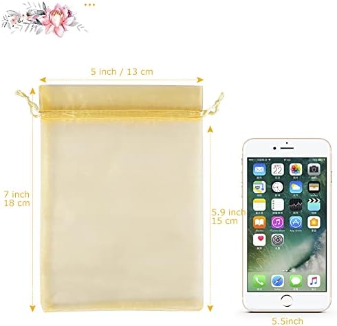 HRX Package 100pcs Gold Organza Drawstring Bags