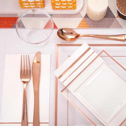 Festiva 350Pcs Rose Gold Plastic Plates Set for 50 Guests