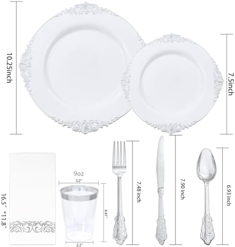 Nervure 350PCS Silver Plastic Dinnerware Set