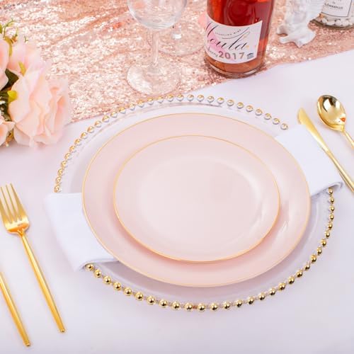 30-Piece Pink Plastic Party Plates Set with Gold Rim