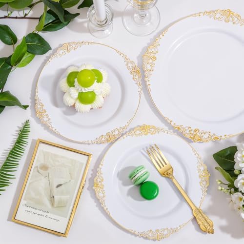 Nervure 175PCS Gold Plastic Plates for 25 Guests Wedding Party Supplies