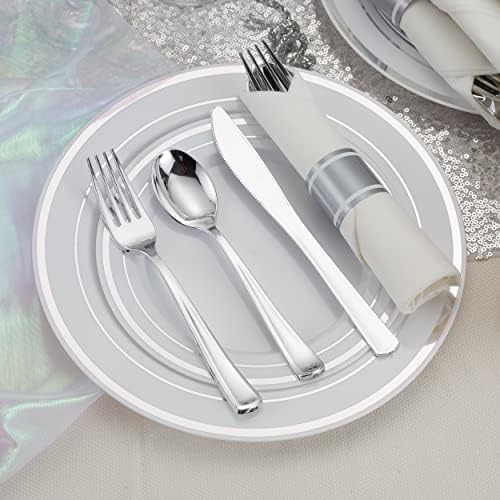 50 Pack Silverware Set with Napkins for Parties