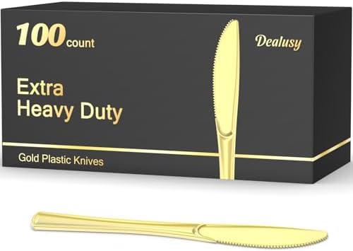 100 Count Heavy Duty Gold Plastic Knives for Parties