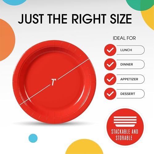 Exquisite Heavy Duty 7 Inch Red Paper Plates 100 Pcs Party Supplies
