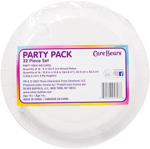 Silver Buffalo Care Bears 32 Pack Plates and Napkins