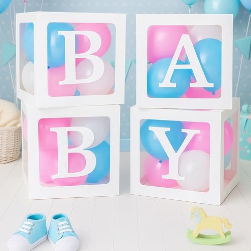 VGOODALL 4PCS Clear Balloon Boxes with Letters for Baby Showers