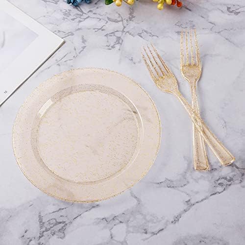Goodluck 120PCS Gold Glitter Plates with Forks
