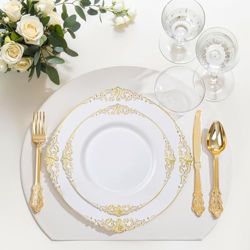 Nervure 175PCS Gold Plastic Plates for 25 Guests Wedding Party Supplies
