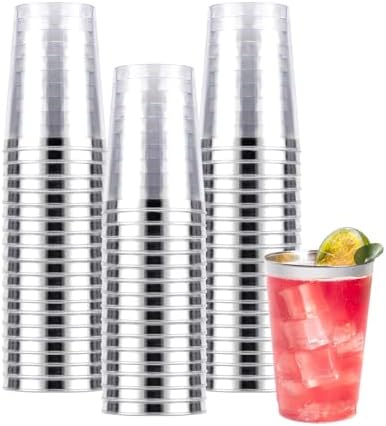 Goodluck 50PCS 10oz Silver Plastic Cups for Parties and Events