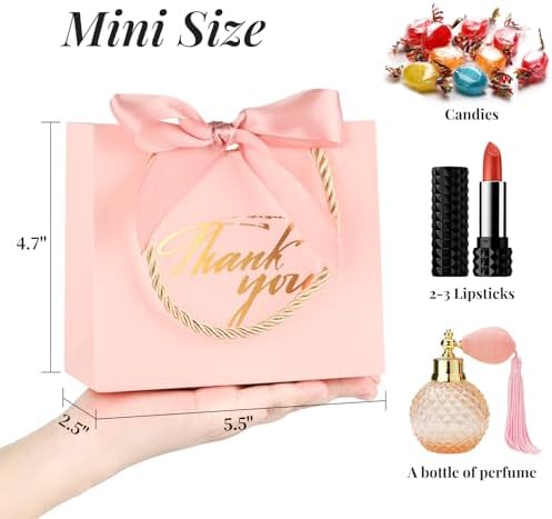 Mauproy 20 Pack Mini Pink Thank You Gift Bags with Handles and Ribbons