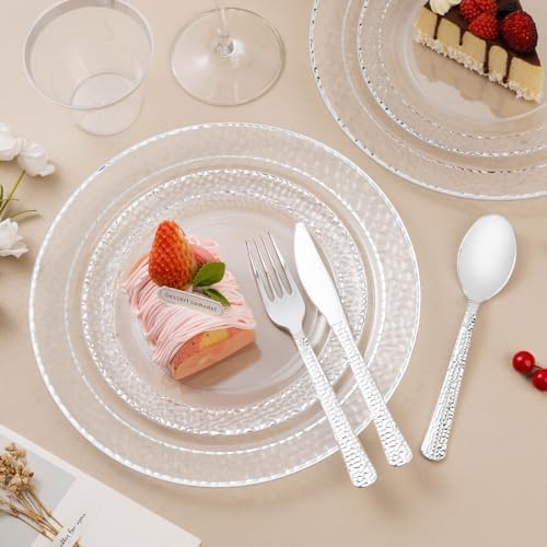 350PCS Clear Plastic Plates with Silver Trim for 50 Guests