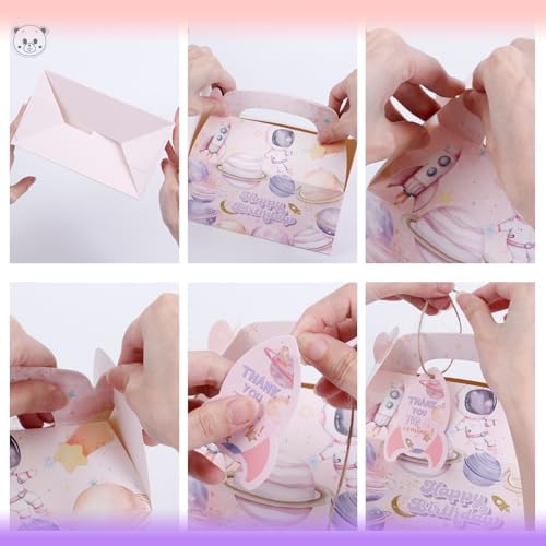 KARAQY Pink Astronaut Space Party Favor Boxes 12 Pcs