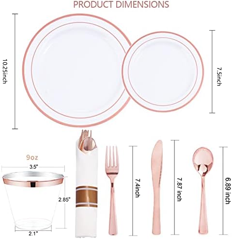 WELLIFE 350 Pieces Rose Gold Plastic Dinnerware Set