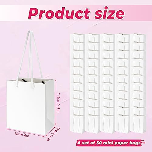 Rcybeo 50 Pack Mini White Gift Bags with Handles