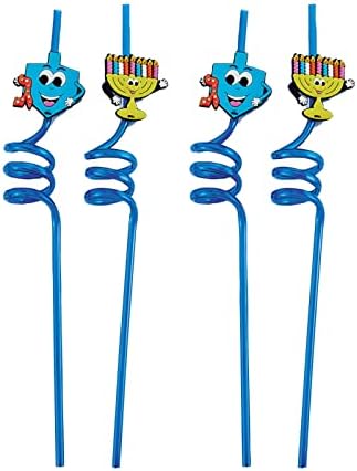 Rite Lite Set of 4 Chanukah Straws with Dreidels and Menorahs