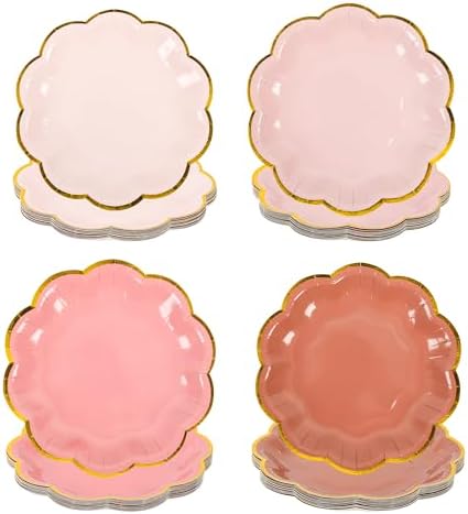 Dusty Pink Gradient Dessert Plates with Gold Foil Edges 7 Inch 48 Count