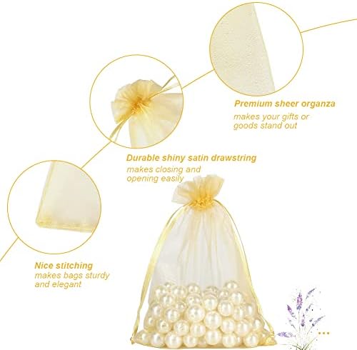 HRX Package 100pcs Gold Organza Drawstring Bags