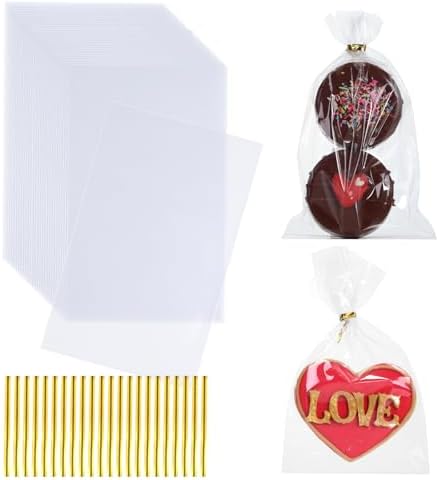 Clear Cellophane Bags with Gold Ties 200 Pack