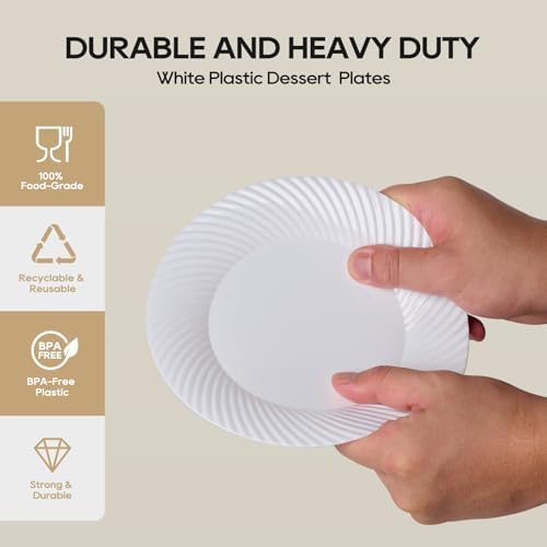 FOCUSLINE 7 Inch White Plastic Plates 100 Count