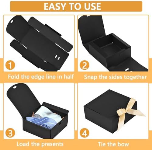 WLUSEAXI 12 Pack Black Gift Boxes with Lids and Ribbons