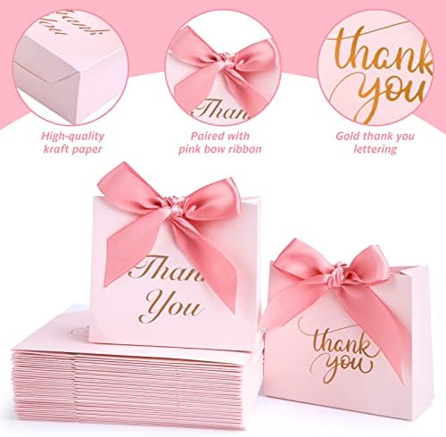 VGOODALL 24PCS Pink Thank You Gift Bags with Bow Ribbon
