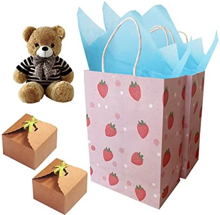 Strawberry Pink Gift Bags 16Pcs with Handles