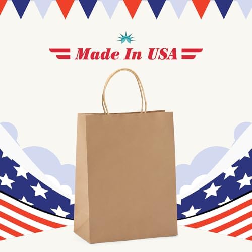 GSSUSA 100 Pack Brown Paper Bags with Handles Gift Wrapping
