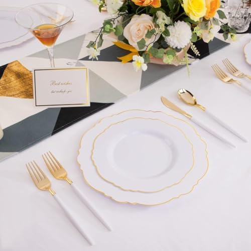 WDF 30 Guest Gold Plastic Plates Wedding Baroque Design