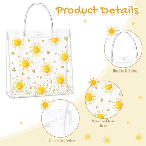 Hosuly 24 Pcs Boho Sun Clear Gift Bags with Handles