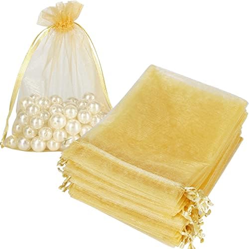 HRX Package 100pcs Gold Organza Drawstring Bags