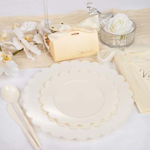 Supernal 100pcs Ivory Plastic Plates for Party
