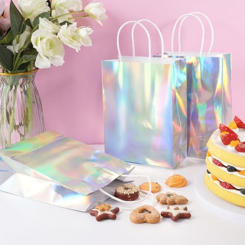 24 Pcs Iridescent Gift Bags with Handles