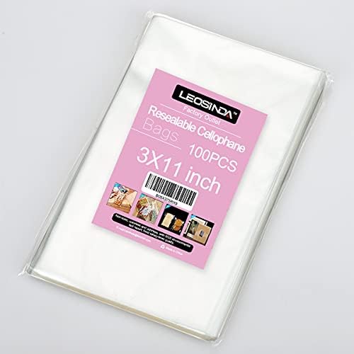 LEOSINDA 100 pcs 3 x 11 Inch Clear Self Seal Cellophane Bags