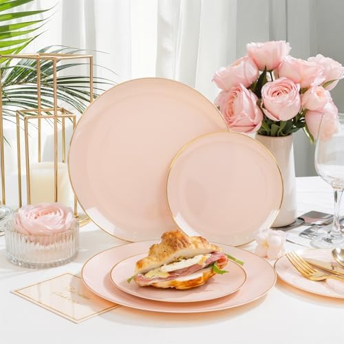 PULOTE 200 Pieces Pink Plastic Plates - Wedding Party