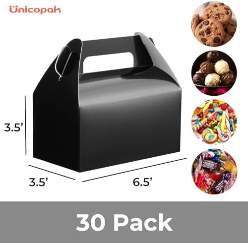 UnicoPak 30 Black Gable Treat Boxes for Parties