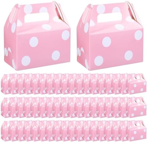 TecUnite 50 Pcs Pink Polka Dot Gift Boxes with Handles