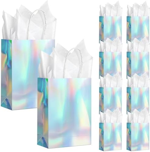 24 Pcs Iridescent Gift Bags with Handles