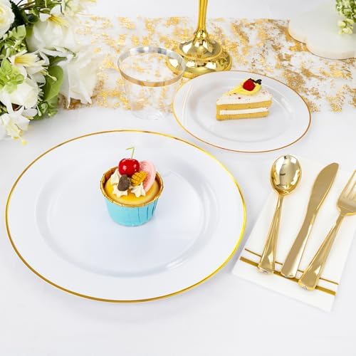 SUT 350 PCS White Gold Disposable Dinnerware Set for 50 Guests