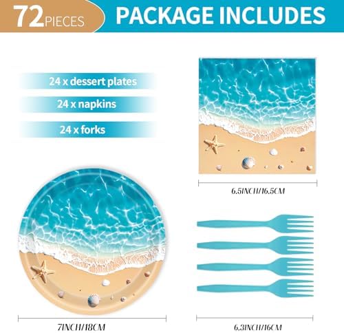 72PCS Ocean Themed Plates and Napkins Set