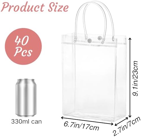 Youeon 40 Pcs Clear PVC Gift Bags with Handles