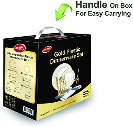 Neatiffy 225 Pcs Gold Rim Plastic Dinnerware Set For 25 Guests