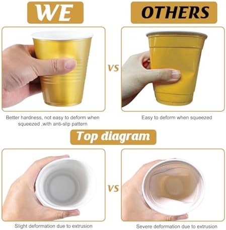 100 Pcs Black and Gold Plastic Cups 12 Oz for Party