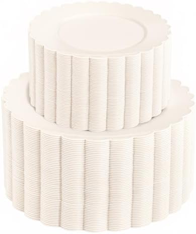 Supernal 100pcs Ivory Plastic Plates for Party