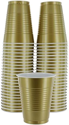 Amcrate 18-Ounce Plastic Cups 50 Pack Gold